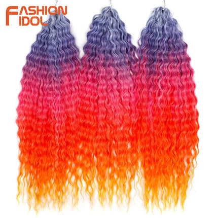 FASHION IDOL 22 Inch 300g 3PCS Ariel Curl Hair Water Wave Twist Crochet Hair Synthetic Ombre Brown Fiber Braiding Hair Extension