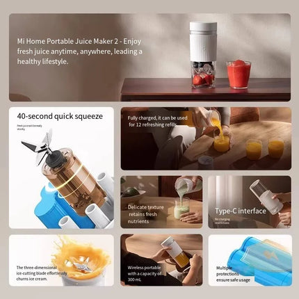 Xiaomi Smart Juice Blender Portable USB-C Charge Juicer Fruit Cup Food Processor Electric Kitchen Mixer Quick Juicing