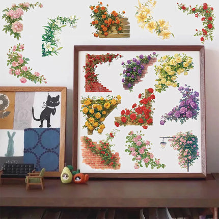 100PCS Creative Retro Flower Ladder Flower Cluster PET Transparent Material Stickers DIY Personalized Decorative Stickers