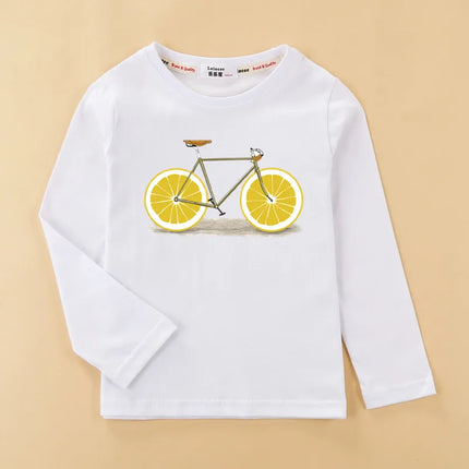 Aimi Lakana Long Sleeve Shirts Kids Fruit Bicycle T-Shirt Boy Girls Cotton Tops Funny Bike Clothes Spring Autumn Tees 3T-14T