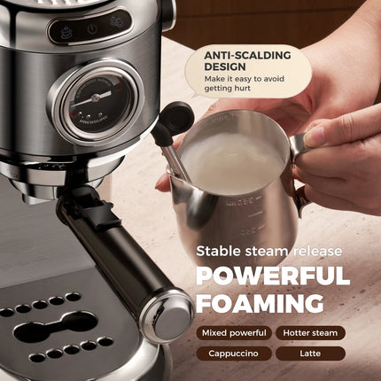 CafeLffe Coffee Maker Cafetera 20 Bar Inox Semi Automatic Super Slim ESE POD& Powder Espresso Cappuccino Machine Hot Water H11