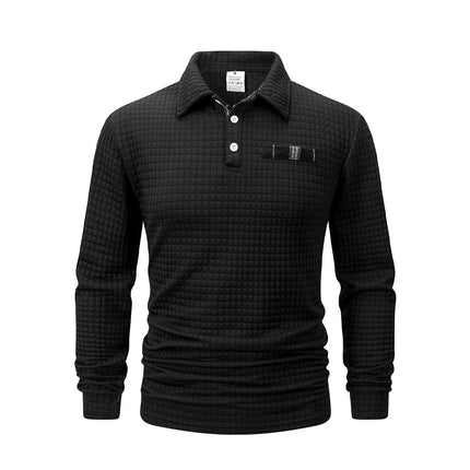Men's Golf Checkered Long Sleeve Polo Shirt  Casual Sports Business Men POLO Shirt Comfortable Breathable Solid Color T-shirt