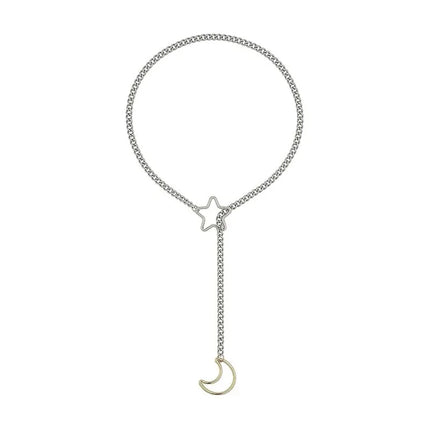 Womens Heart Slip Chain Necklace for Women with Rainstone Lock and Key Cuban Link Chunky Punk Rock Stainless Steel Choker
