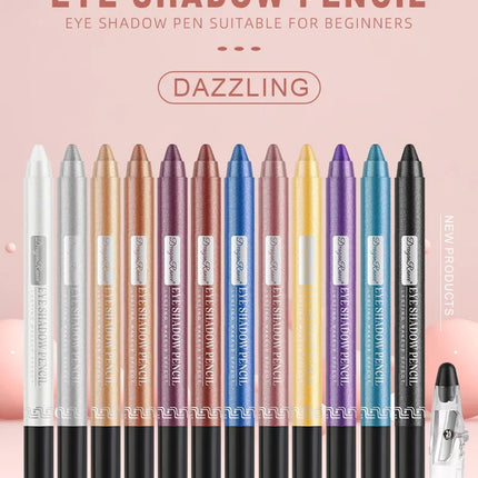 12Colors Glitter Eyeshadow Pen Long Lasting Matte Eye Shadow Palette Shiny Highlighter Silver Purple Eyeliner Pencil Cosmetics
