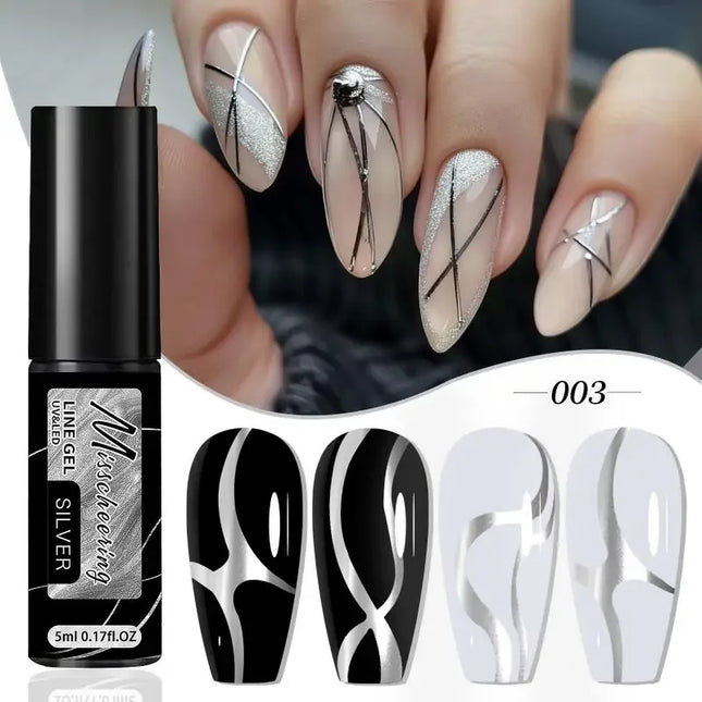 Gold Silver Metallic Liner Paint Gel Nail Polish Chrome Mirror Metal Effect Super Bright French UV LED Semi Permanent Nail Gel