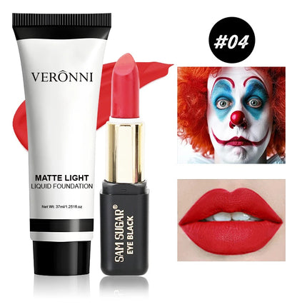 Halloween Dark Makeup Matte LipstickWhite Liquid Foundation Face Body Painting Base for Cosplay Mardi Gras Carnival Natural Look