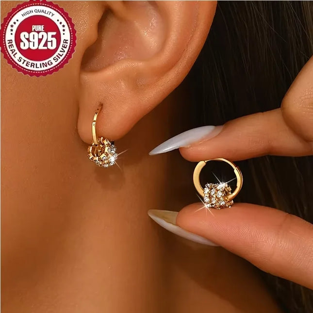 925 Sterling Silver Gold Plated Huggie Hoop Earrings Dainty CZ Cluster Hypoallergenic Elegant Jewelry For Women Mother's DayGift