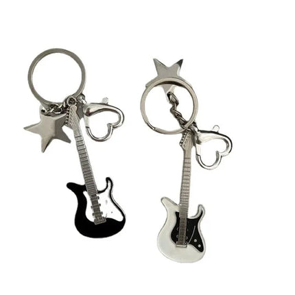Y2k Guitar Love Heart Key Chain for Men Women Star Sweet Keychain Cool Trendy Fashion Pendant Rock Punk Vintage Accessories Gift