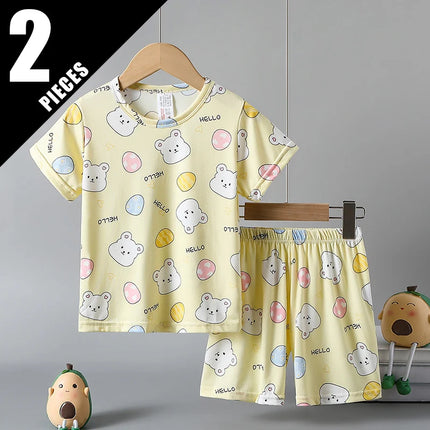 2/4-piece Summer And Autumn Children's Cute Cartoon Print Set For Boys And Girls Comfortable And Versatile Short Sleeved Shorts