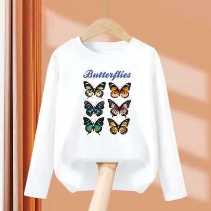 Girls New Fall Clothes Paris Eiffel Tower T-shirt Long-sleeved Cotton Tops Little Girl Butterfly Party Tees