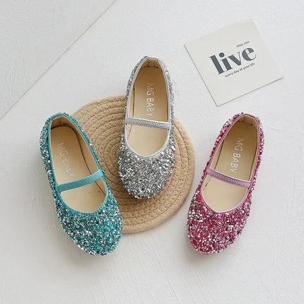 2025 Spring 1 to 12 years old girls dress shoes Beauty Pointed Toe Teen Girl Leather Shoes Bling Princess Wedding Shoes