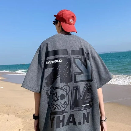 M-8XL Spring Men's T-shirt Short Sleeve Cartoon Graffiti Print Male Female Alphabet