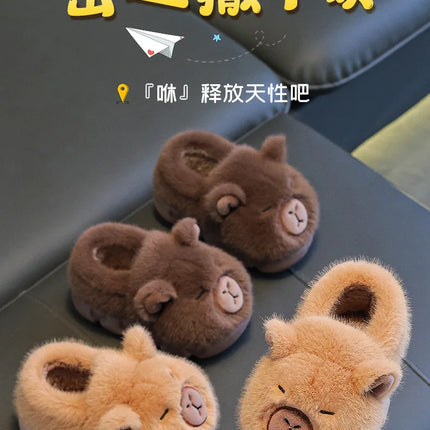 Capybara Winter Children'S Cotton Slippers For Boys And Girls Warm Plush Parent-Child Cotton House Slippers Shoes Gifts