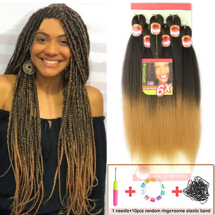 6X Braids 26 Inch Braiding Hair Pre Stretched Blonde Ombre Braiding Hair Synthetic Fake Hair Extensions for Braids Women