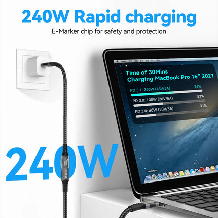 8K Type C Extension Cable Fast Charging Cable Extender Male to Female USB C 4 UHD Video 40Gbps 240W PD3.1 with Thunderbolt 4/3