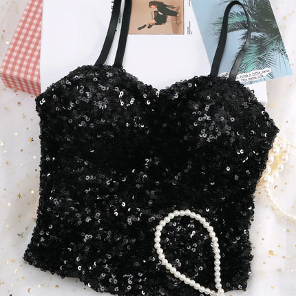 Small Sequin Ball One-Piece Fixed Vest Wrap Chest Base Layer Brtte for Girls Summer Outing ort High Elastic Polye...