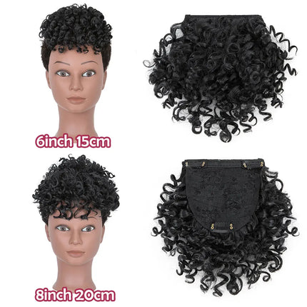 Snoilite Synthetic Afro Puff Bangs Hairpiece Short Kinky Curly Hair Bun For Women Girls Short Chignon Hair Extension Black Brown