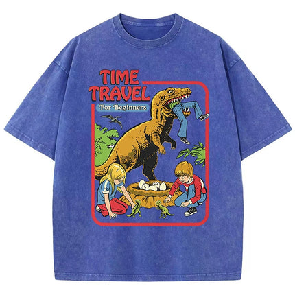 Stealing Dinosaur Baby Caught Washed Retro Men's T-Shirts Cotton Casual Short Sleeve Fashion Breathable Loose Oversized T-Shirt