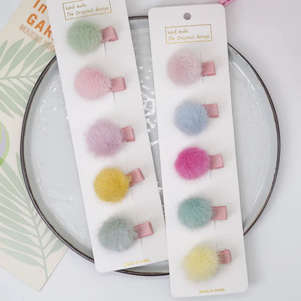 5Pcs/Set Pompom Baby Hair Clips Colorful Plush Ball Kids Hairpins Princess Girl Barrettes Children Headwear Photo Props BB Clip