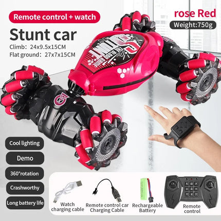 Gesture Sensing Dual Control Twist Car Double-Sided Drift Stunt Rechargeable Remote Toy with LED Lights - Perfect Gift for Kids