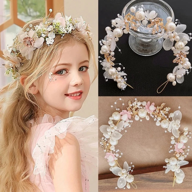 Pearl Flower Wreath Headband Girls Bridal Elegant Crowns Hair Headdress Bride Garland Head Hoop Wedding Headbands Hair Jewelry