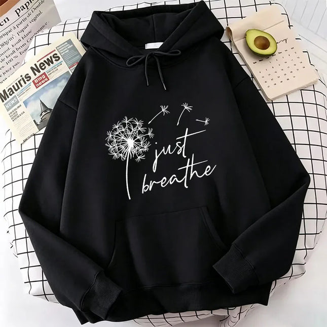 Vintage Just Breathe Dandelion Print Hoodies Casual Hoodies Sweatshirts Men Women Floral Hoodie Sweatshirt