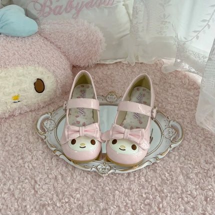 Sanrio Melody Lolita Princess Shoes Pink Kawaii Cartoon Anime Style Decoration Flat Shoes Girl Lolita Round Head Princess Shoes