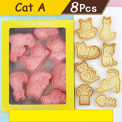 8Pcs Animal Cat Rabbit Dinosaur Cookie Cutter Fruits Cookie Stamp Car Biscuit Molds for Baking, Fondant, Cheese, and Pastries