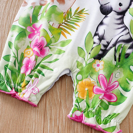 Newborn Clothes Cute Cartoon Spotted Deer Print Comfortable Soft Girl Summer Flying Sleeve Baby Jumpsuit