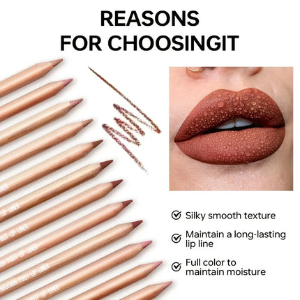 Matte Lip Liner Pencil Nude Shade, Long Lasting Waterproof Smooth Formula for Precise Lip Outline & Soft Glossy Finish