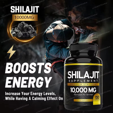 150 Capsules 10000MG Shilajit Capsules for Men Enhanced Energy Levels & Immune Health with 85+ Trace Minerals & Fulvic Acid