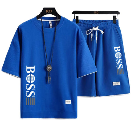 2026 Summer New Arrival Men's Casual Fashion Printed Bear Outdoor Sports Loose Quick-Drying Short-Sleeve T-Shirt + Shorts Set