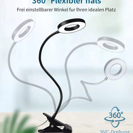 Clip on Light LED Reading Book Study Lamp 3 Color Modes 10 Brightness Eye Protection 360° Flexible Gooseneck Student Desk Lamp