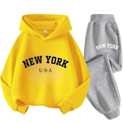Kids Fashion Simple USA New York Alphabet Print Casual Suit Boys Outdoor Sports Suit Girls Fall and Winter Comfortable Warm Suit