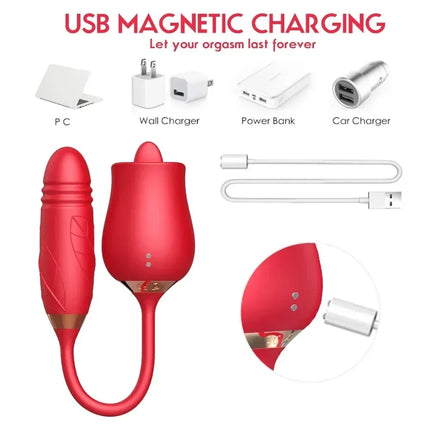 Rose Tongue Vibrator for Women Powerful Licking Clitoris Stimulation Telescopic Dildo Thrusting Licking Vagin Massager Sex Toys