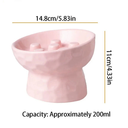 Ceramic Cat Slow Feeder Bowl Slanted Mouth Non-slip Pet High Foot Bowl Anti Tipping Stable Elevated Cats Feeder Basin
