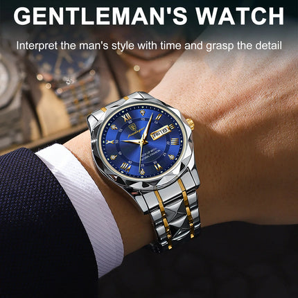 POEDAGAR Luxury Men Wristwatch Waterproof Luminous Date Week Watch For Man Stainless Steel Men's Watches Quartz Male Clock Sport