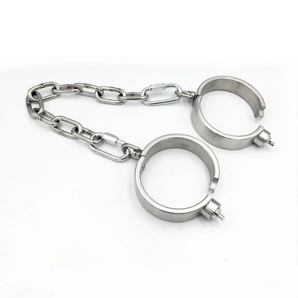 Heavy Stainless Steel Press Lock Wrist Handcuffs Ankle Cuffs Neck Collar Choker Shackles Bondage Adult Games Sex Toys for Couple