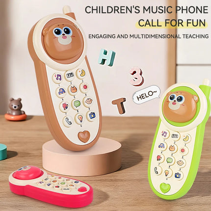 Cute Bear Baby Phone Toy Music Sound Telephone Sleeping Toys Simulation Phone Multifunctional Early Educational Toy with Lights