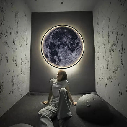 LED Moon Wall Lamp Remote Control Dimmable Romantic Mural Night Light Modern Bedroom Living Room Interior Home Decor Wall Lamp