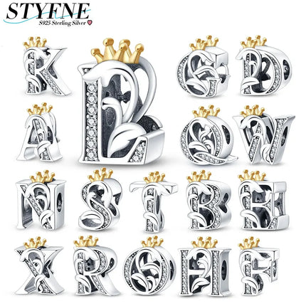 Real Sterling Silver 925 Letter Alphabet Charm A-Z Name Bead Fit Original Charms Bracelet Pendant Sterling Silver 925 Charm