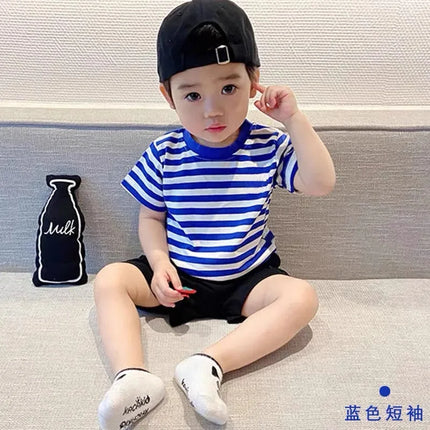 100% Cotton Fashion Baby Tshirt Summer Children's Boys Short-sleeved Stripe T-shirt Kids Boy Girl Top