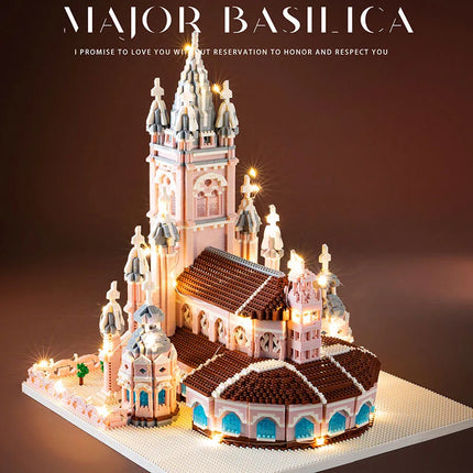 7000Pcs World Architecture Model Pink Church of the Sacred Heart Micro Building Blocks DIY Architecture Toys - Display Gift Set