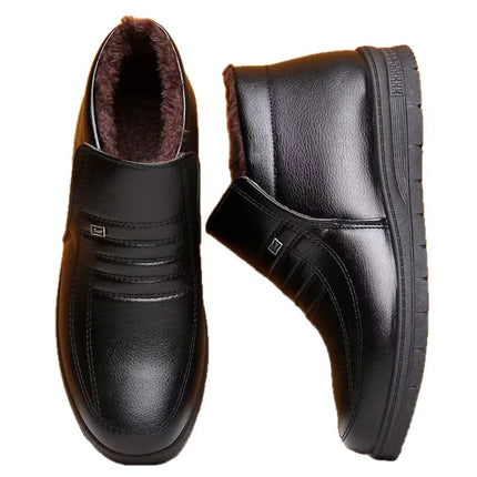 Men's Winter Thickened High-Top Cotton Shoes Warm Fleece Lined Leather Boots Anti-Slip Comfortable for Elderly And Dad