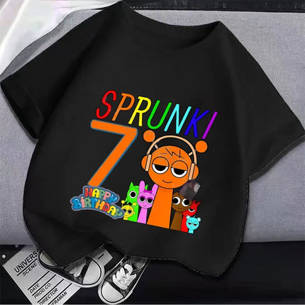 Sprunki Boys Girls 1-9 Years Birthday Children T-shirt Incredibox Cotton Kids Clothes Cute Cartoon Game Graphic Tops Party Gift