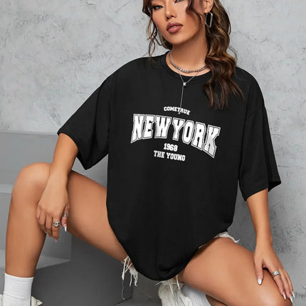 Shirts for Women 1968 The New York Is Young Women T-shirts Oversized Creativity Streetwear Short Sleeve Clothes Graphic T-Shirts