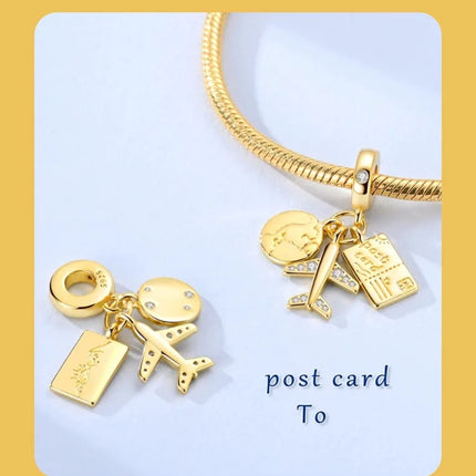 Gold Color Charms 925 Sterling Silver Original Golden Safety Chain Round Spacer Clip Charm DIY Jewelry For Women Bracelet Gift