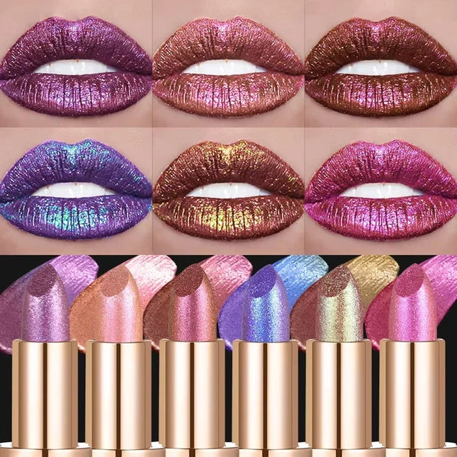 Chameleon Lipstick Color Changing Matte Glitter Diamond Lipstick Waterproof Pearl Shine Lip Gloss Sexy Makeup
