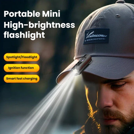 Portable Strong Light Mini LED Flashlight Magnetic Keychain Lamp Waterproof Cap Clip Lamp Type-C Charging for Hiking Camping