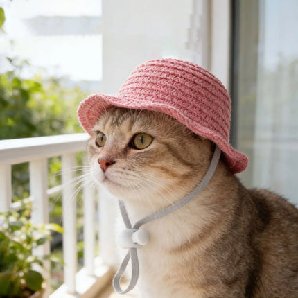 Cute Pet Straw Hat Mini Sun Hat for Cats Dogs Puppy Kitten Outdoor Sun Protection Cap Pet Cosplay Costume Accessories